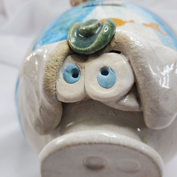 Vtg Piggy Bank Studio Art Pottery Ceramic Glazed Pig, Cowboy Hat & Large Snout - Picture 2 of 16